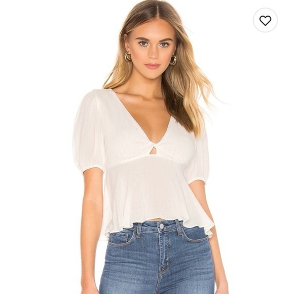 Tularosa REVOLVE Otis Top Peplum V-Neck Fairy Peasant Flowy White/Gold Y2K Sz S - Picture 1 of 12